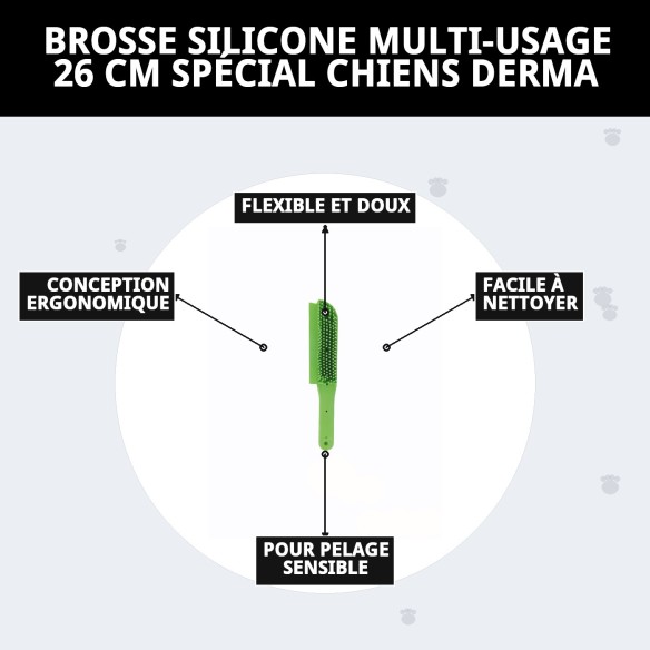 Brosse en silicone multi-usages pour chiens et chats 26 cm