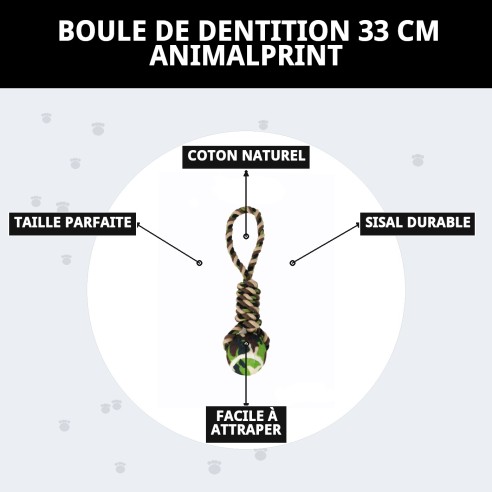 Mordeur en forme de balle Animalprint 33 cm pour chiens heureux.