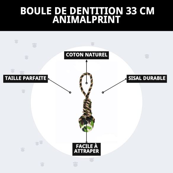 Mordeur en forme de balle Animalprint 33 cm pour chiens heureux.