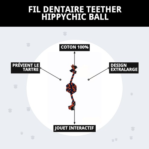 Mordeur Fil Dentaire Balle HippyChic pour Chiens 34 cm