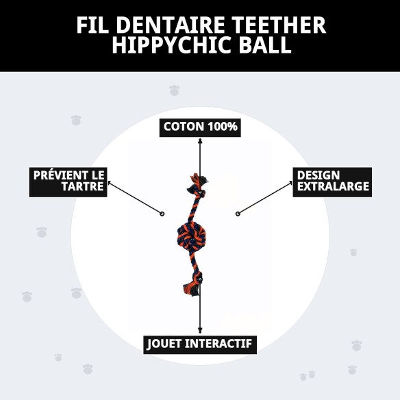 Mordeur Fil Dentaire Balle HippyChic pour Chiens 34 cm