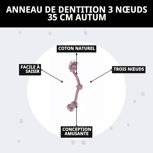 Mordeur 3 Nœuds 35 cm pour chiens : amusement et santé dentaire