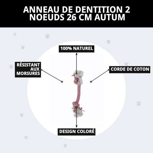 Mordeur 2 Nœuds 26 cm Autum pour chiens - Jouet en coton