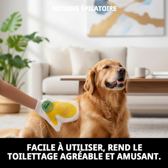 Gant Élimine-Poil : Éliminez facilement les poils de votre animal.