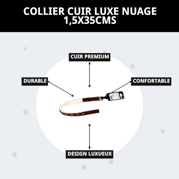 Collier de luxe en cuir Nuage 1,5x35cm pour votre animal élégant.