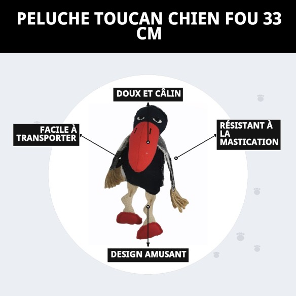 Peluche Tucan Crazy pour Chiens - 33 cm de Plaisir
