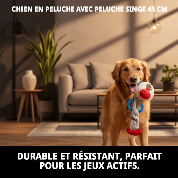 Peluche Chien avec Mordeur Singe 45 cm - Amusement Garanti