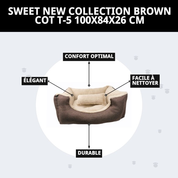 Lit marron Nouvelle Collection T-5 pour chiens 100x84 cm