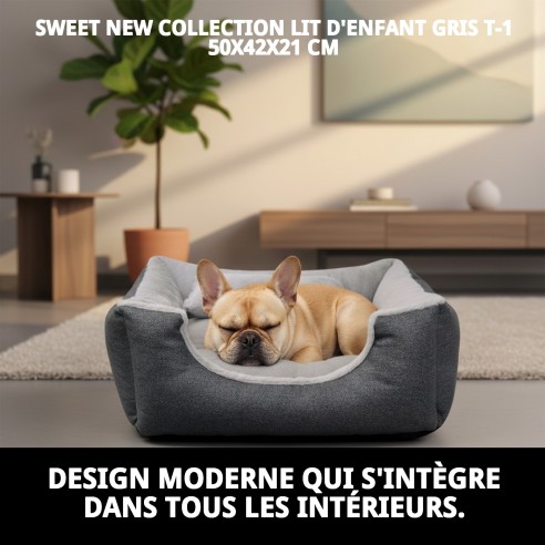 Lit de couleur gris DULCE Nouvelle Collection pour Animaux T-1 50x42x21 cm