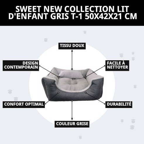 Lit de couleur gris DULCE Nouvelle Collection pour Animaux T-1 50x42x21 cm