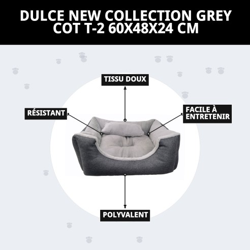 Lit gris T-2 Douce Nouvelle Collection pour Animaux de Compagnie 60x48 cm