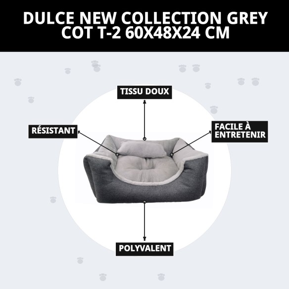 Lit gris T-2 Douce Nouvelle Collection pour Animaux de Compagnie 60x48 cm