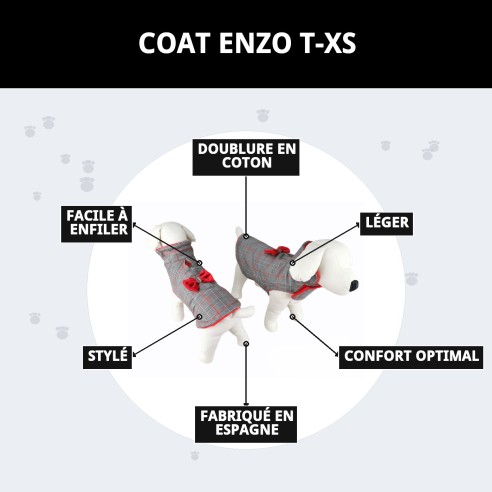 Manteau Enzo T-XS pour chiens et chats, chaud et élégant.