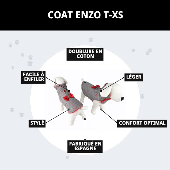 Manteau Enzo T-XS pour chiens et chats, chaud et élégant.