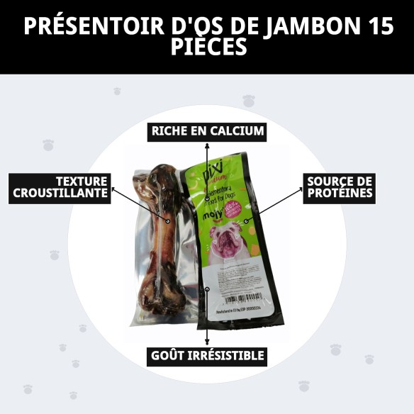Exposant en Os de Jambon pour Chiens - 15 Unités