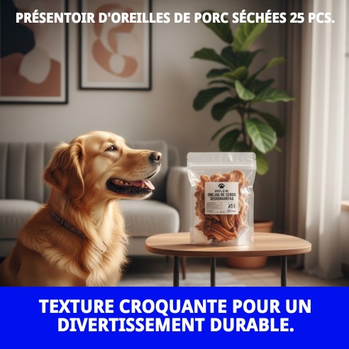 Exposeur Oreilles de Porc Déshydratées pour Chiens - 25 Unités