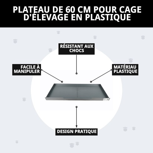 Plateau en plastique pour cage de reproduction 60 cm pour animaux de compagnie.