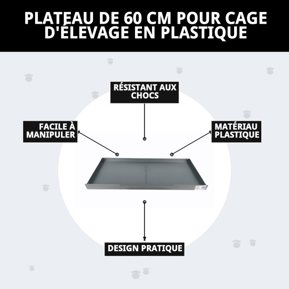 Plateau en plastique pour cage de reproduction 60 cm pour animaux de compagnie.
