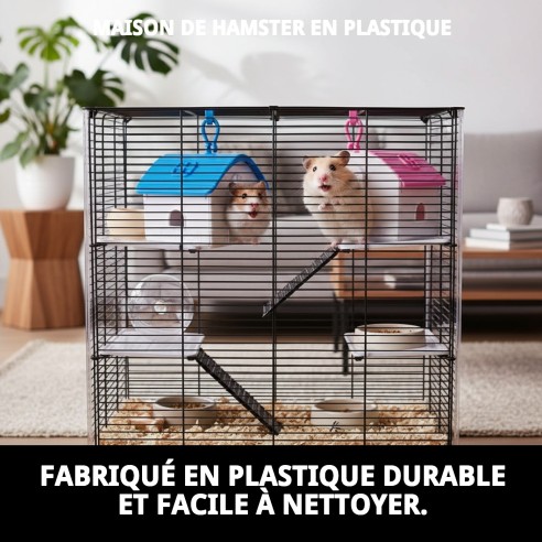 Maison en plastique pour hamster, idéale pour se reposer et jouer.