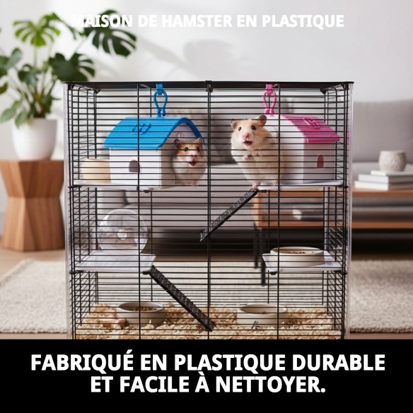 Maison en plastique pour hamster, idéale pour se reposer et jouer.