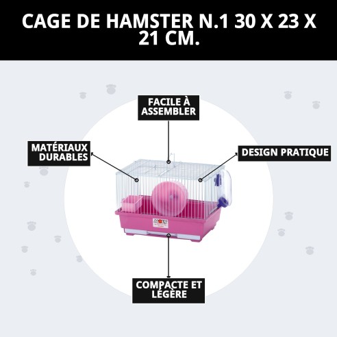 Cage pour hamster N.1 - 30x23x21 cm, démontable et pratique.
