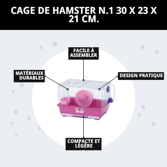 Cage pour hamster N.1 - 30x23x21 cm, démontable et pratique.