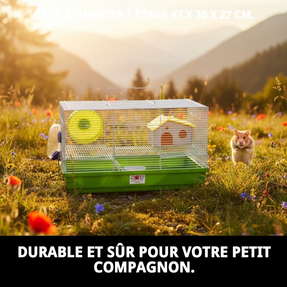 Cage pour hamster 1 étage - Compacte et démontable 47x30x27