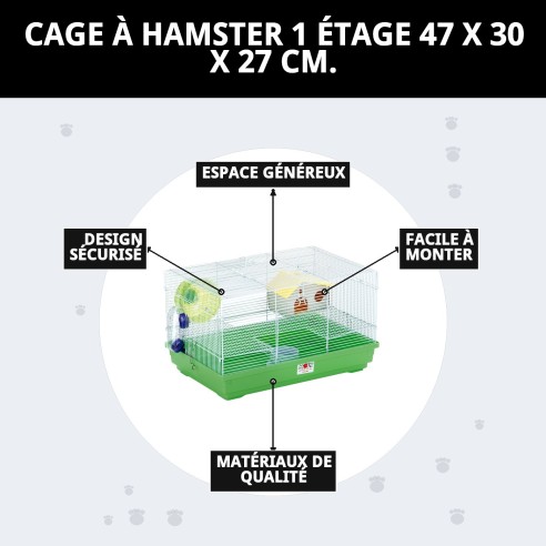 Cage pour hamster 1 étage - Compacte et démontable 47x30x27