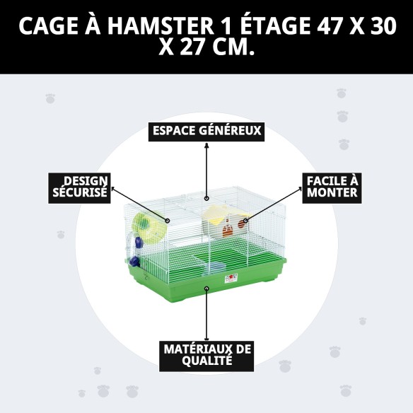 Cage pour hamster 1 étage - Compacte et démontable 47x30x27