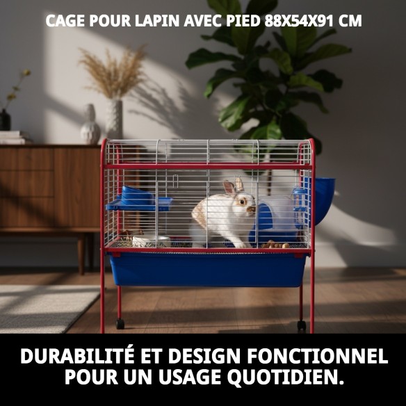Cage pour Lapin Démontable 88x54x91 cm avec Pied