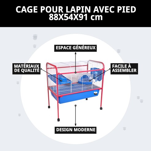 Cage pour Lapin Démontable 88x54x91 cm avec Pied