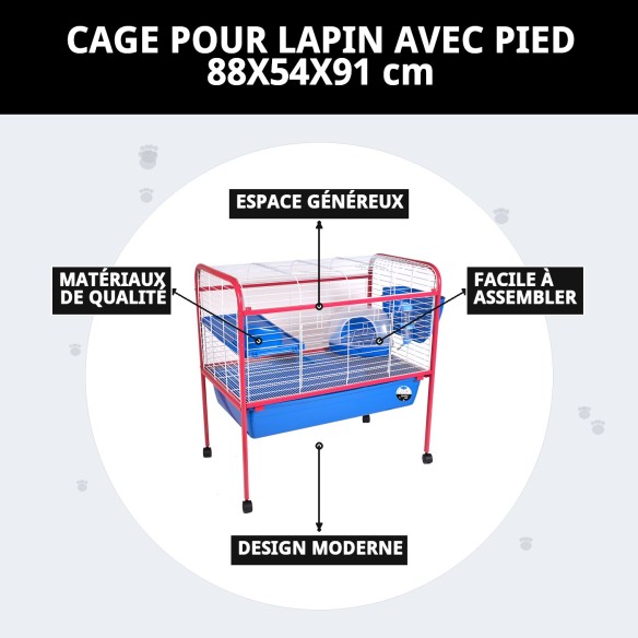 Cage pour Lapin Démontable 88x54x91 cm avec Pied