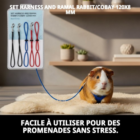 Ensemble Harnais et Laisse pour Lapins et Cobayes 120x8 mm