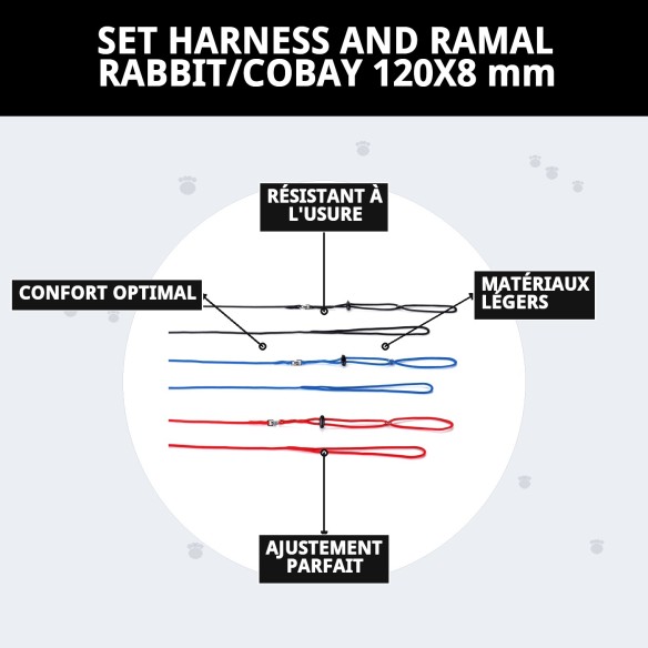 Ensemble Harnais et Laisse pour Lapins et Cobayes 120x8 mm