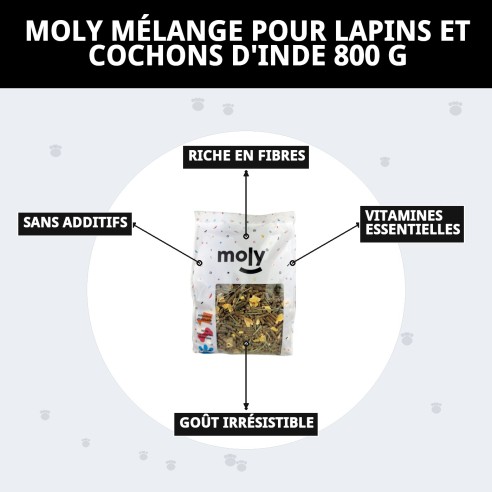 Aliment nutritif pour lapins et cobayes Moly 800g