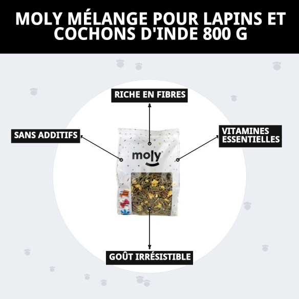Aliment nutritif pour lapins et cobayes Moly 800g