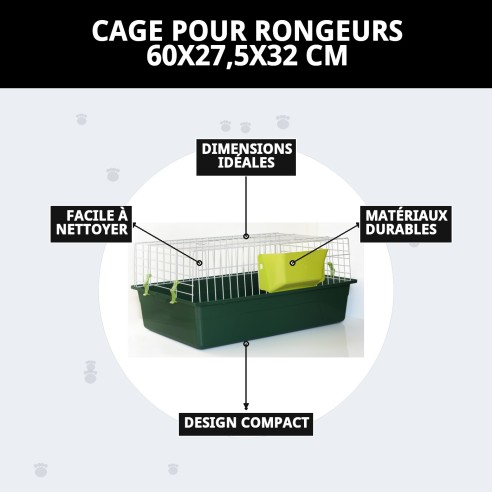 Cage pour rongeur 60x27,5x32 cm - Confort et Sécurité