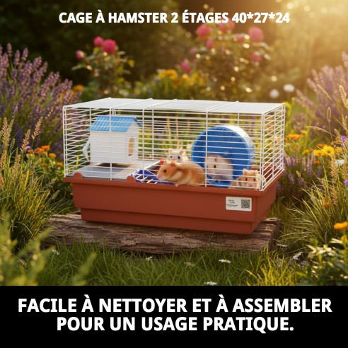 Cage pour hamster à 2 ÉTAGES avec maison et roue à tourner.