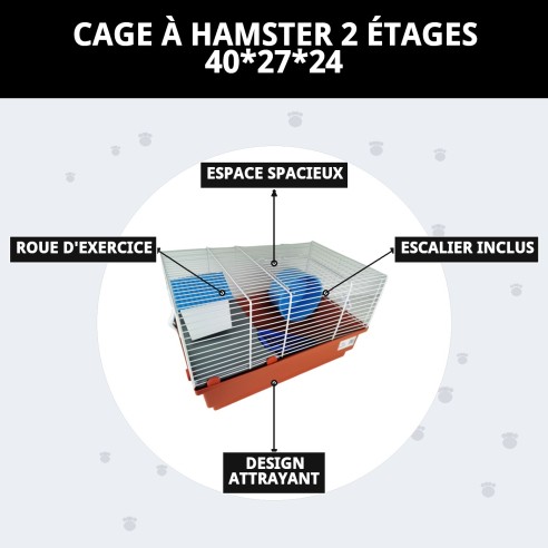 Cage pour hamster à 2 ÉTAGES avec maison et roue à tourner.