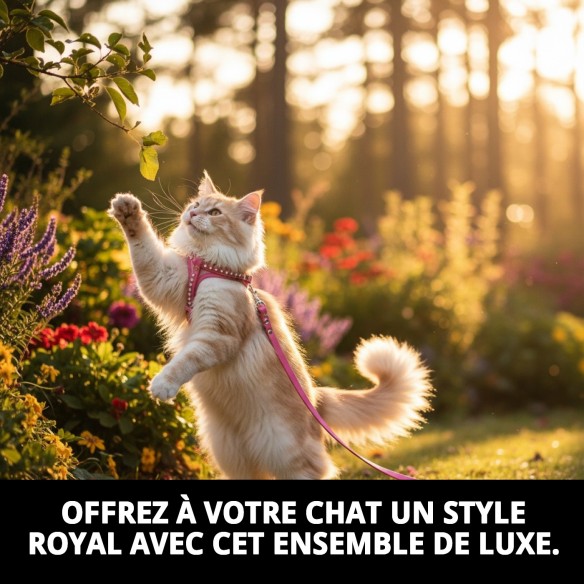 Harnais en cuir rose pour chats - Ensemble de luxe exclusif