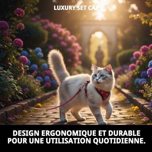 Harnais en cuir rose pour chats - Ensemble de luxe exclusif