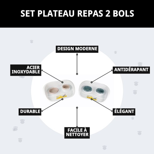 Dîner Set Plateau avec 2 Bols pour Animaux Élégant