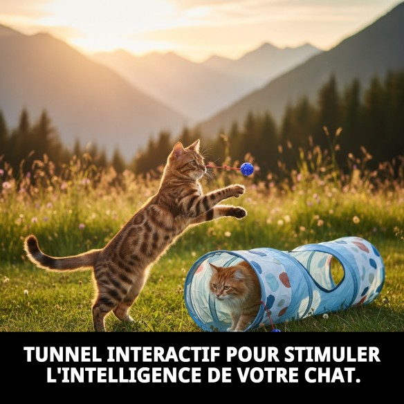 Tunnel Interactif pour Chats 25x90 cm - Amusement et Stimulation