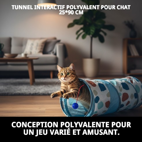 Tunnel Interactif pour Chats 25x90 cm - Amusement et Stimulation