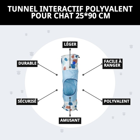 Tunnel Interactif pour Chats 25x90 cm - Amusement et Stimulation
