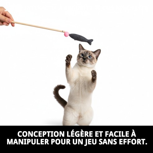 Canne interactive de 40 cm avec petit poisson pour le divertissement des animaux de compagnie.