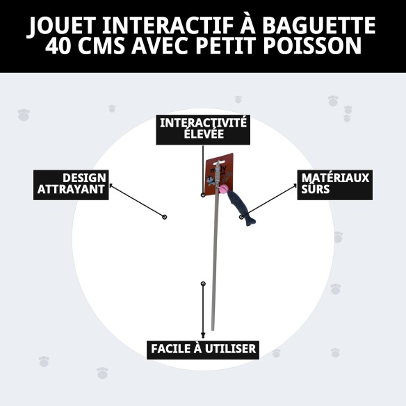 Canne interactive de 40 cm avec petit poisson pour le divertissement des animaux de compagnie.