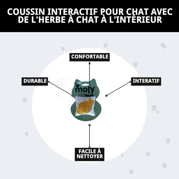 Coussin interactif pour chat avec de l'herbe à chat - Amusement garanti