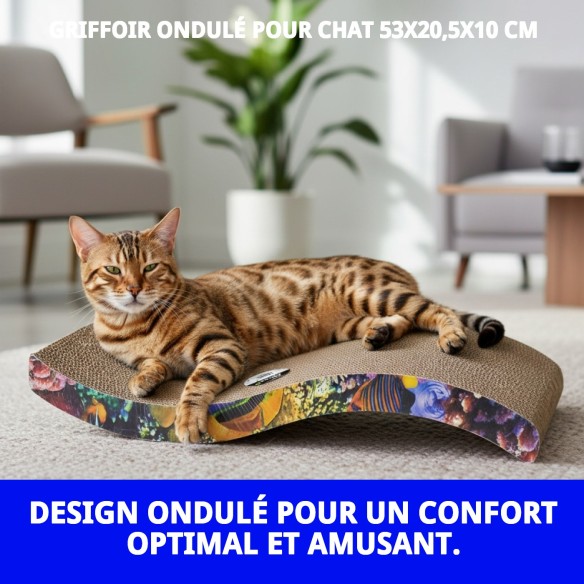 Griffoir Ondulé pour Chats 53x20,5 cm - Confort et Jeu