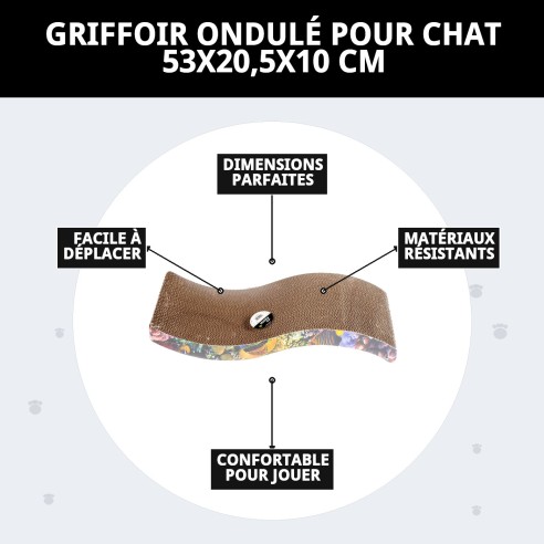 Griffoir Ondulé pour Chats 53x20,5 cm - Confort et Jeu